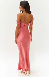 Off Shoulder Ruched Satin Maxi Dress 12