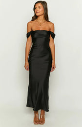 Off Shoulder Ruched Satin Maxi Dress 16