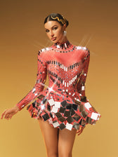 Long Sleeve Embellished Mini Dress In Red - View 3