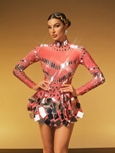 Long Sleeve Embellished Mini Dress In Red - View 4