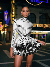 Long Sleeve Embellished Mini Dress In White
