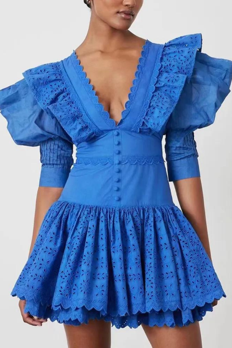 Rosalía Minimalist Backless Mini Dress with Ruffles and a Plunging Neckline Statement Occasion Edit