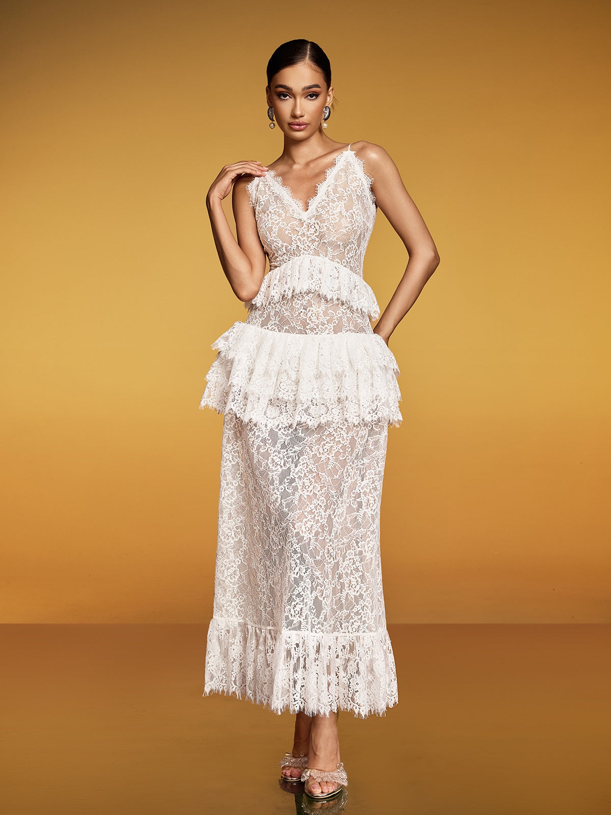 Spaghetti Lace Floral Maxi Dress - View 4