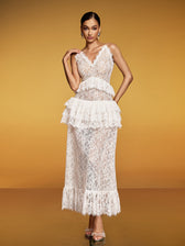 Spaghetti Lace Floral Maxi Dress - View 4
