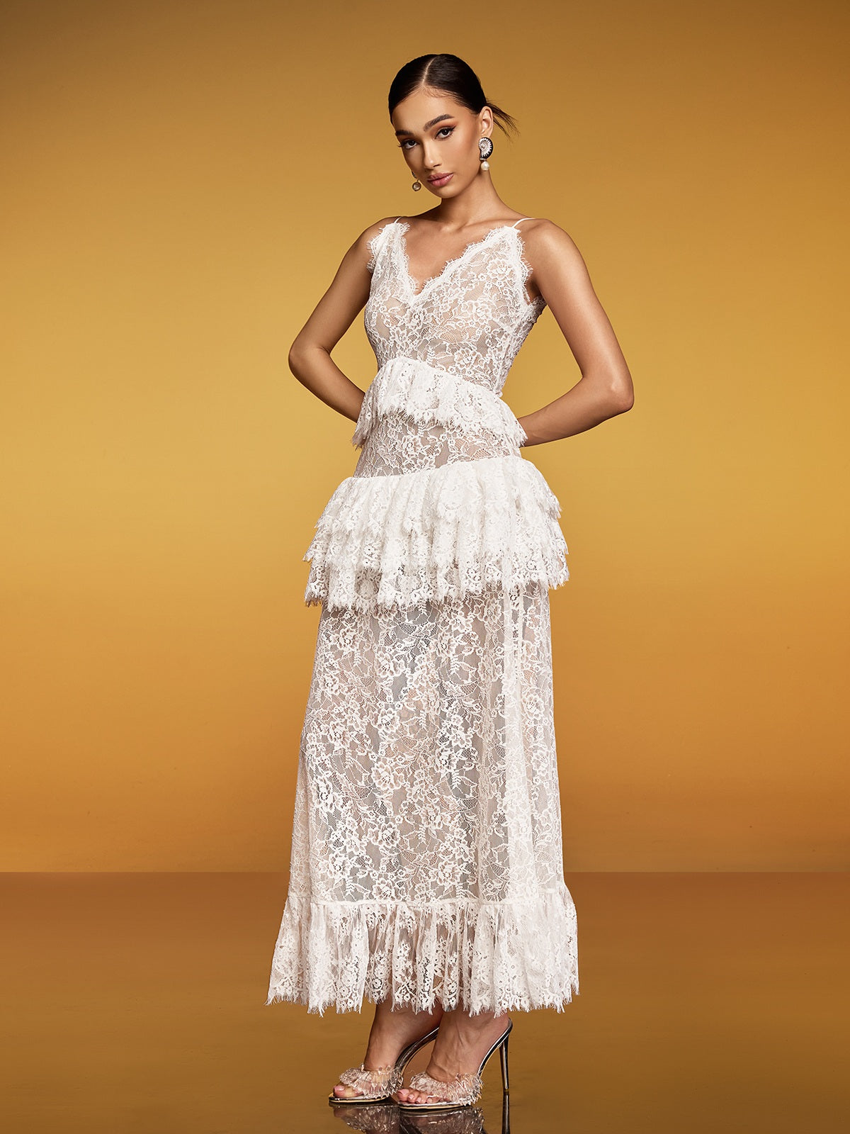 Spaghetti Lace Floral Maxi Dress - View 5