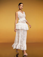 Spaghetti Lace Floral Maxi Dress - View 2