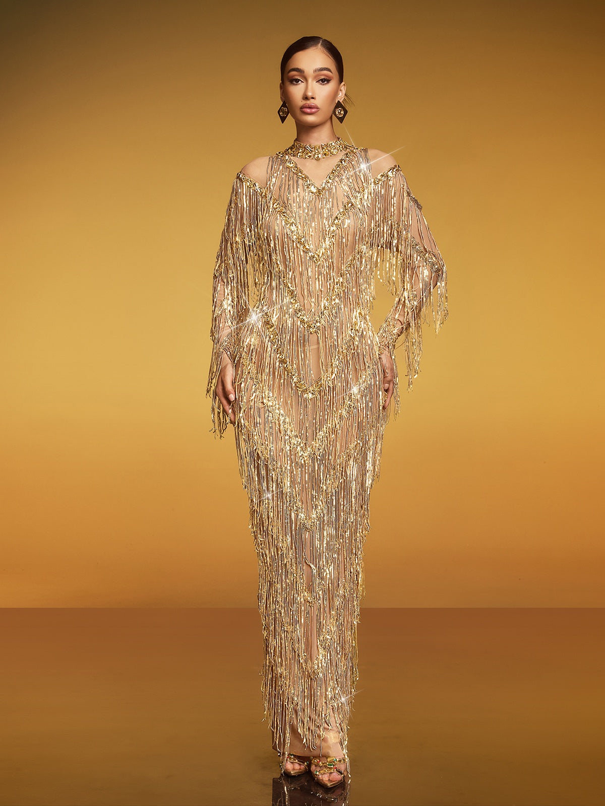 Fringe Sequin Maxi Dress