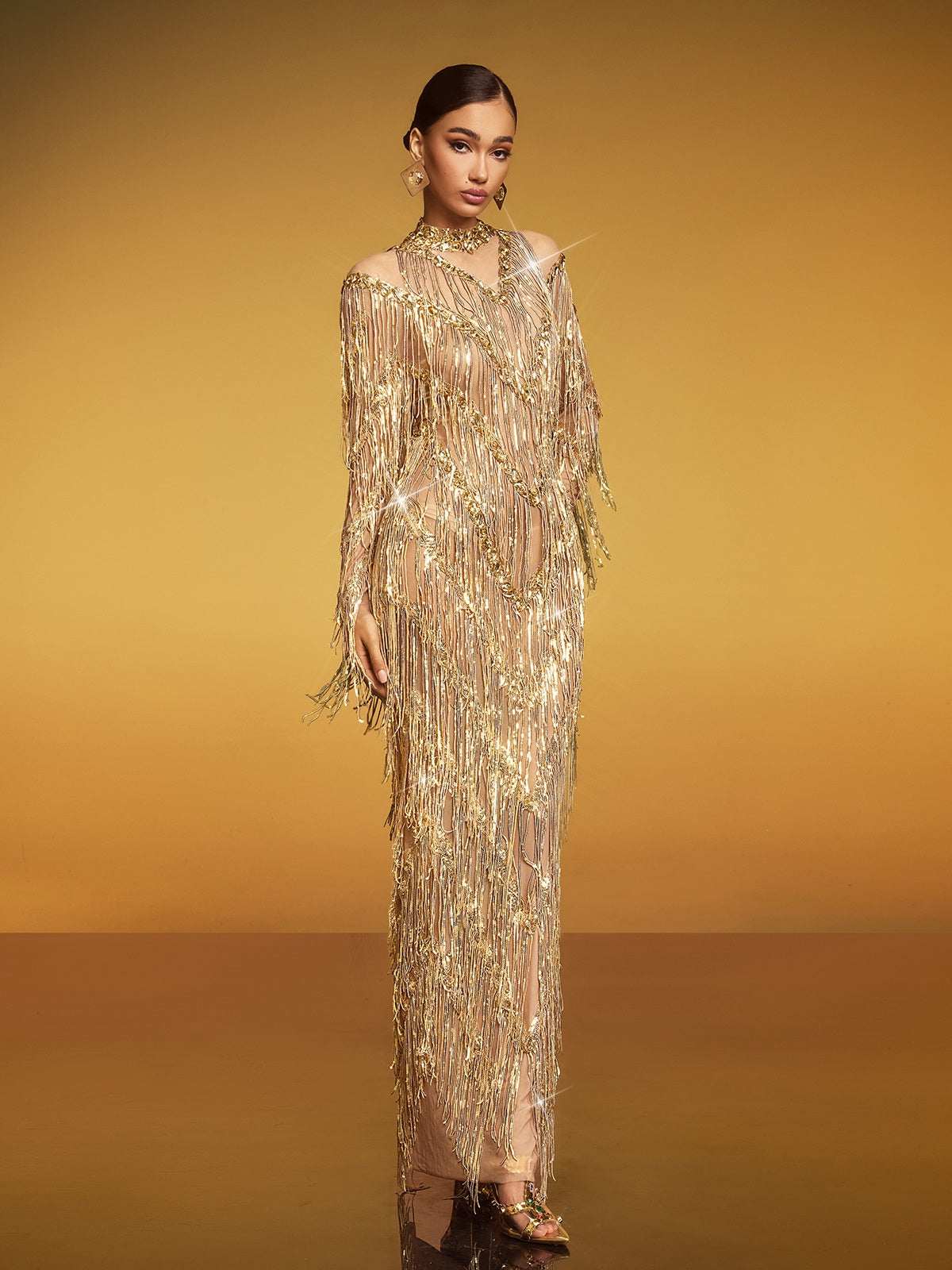 Fringe Sequin Maxi Dress - View 4