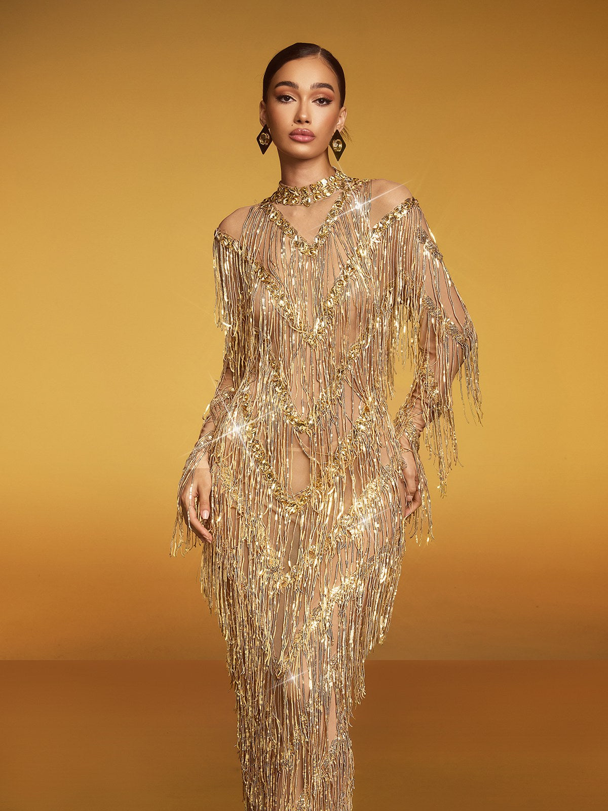 Fringe Sequin Maxi Dress - View 5