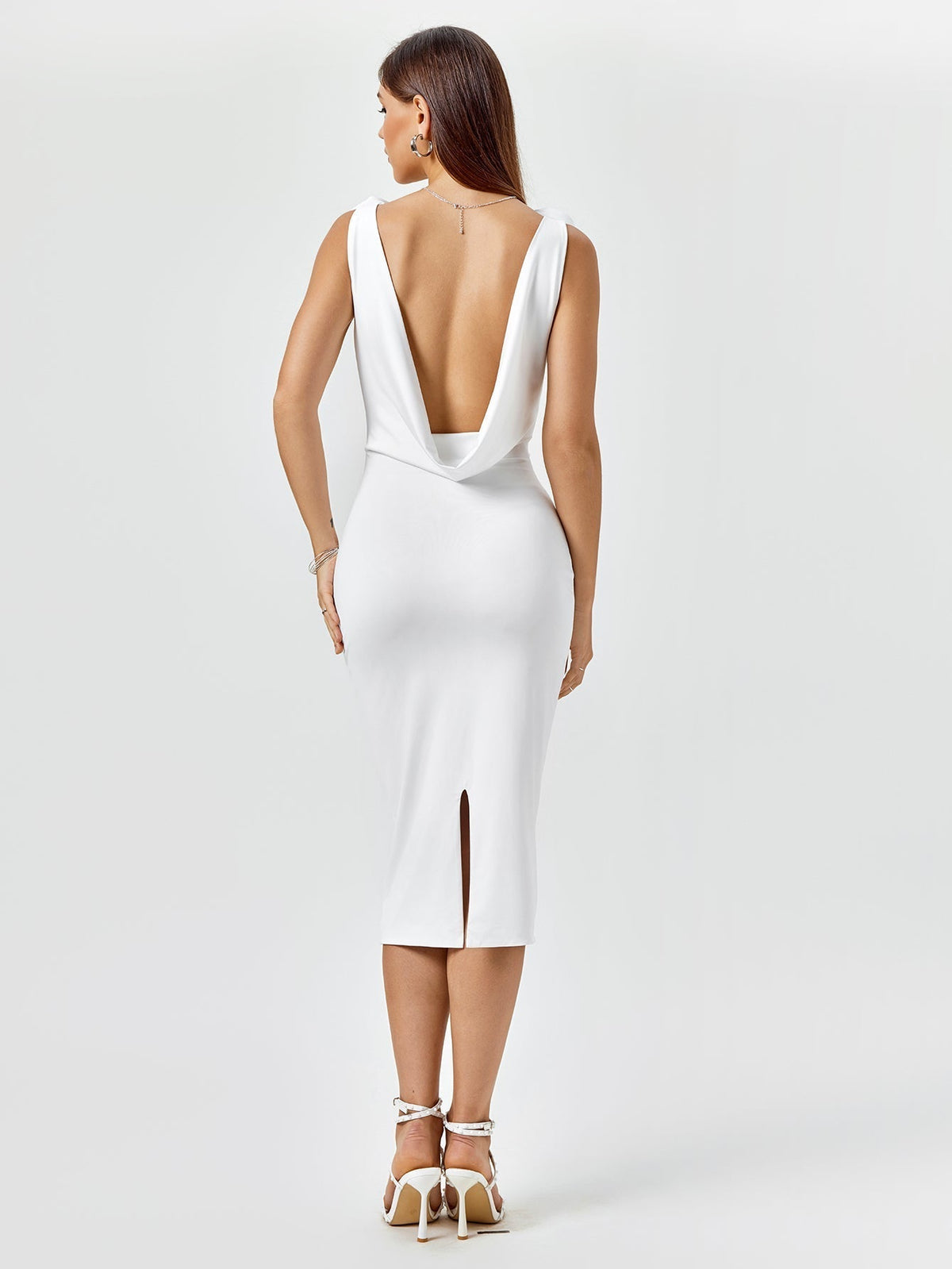 Cowl Neck Sleeveless Rosette Shoulder Bodycon Midi Dress 2