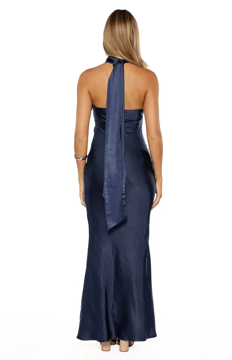 Satin Twist Halter Neck Sleeveless Bias Cut Maxi Dress 7