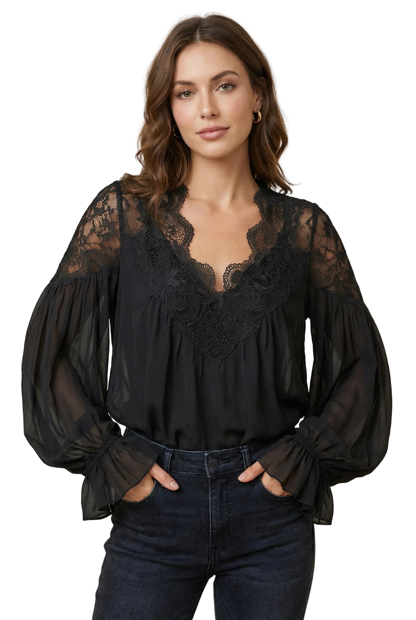 Elegant Airy Lace Collar Blouse - Professional Fit, Breathable Fabric - Jamota