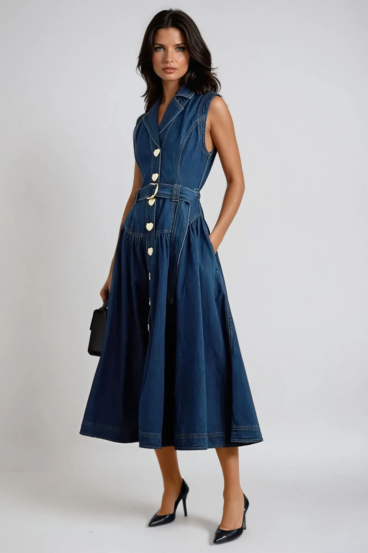 Emmanuel Bare-Arm Denim Midi Dress In Blue
