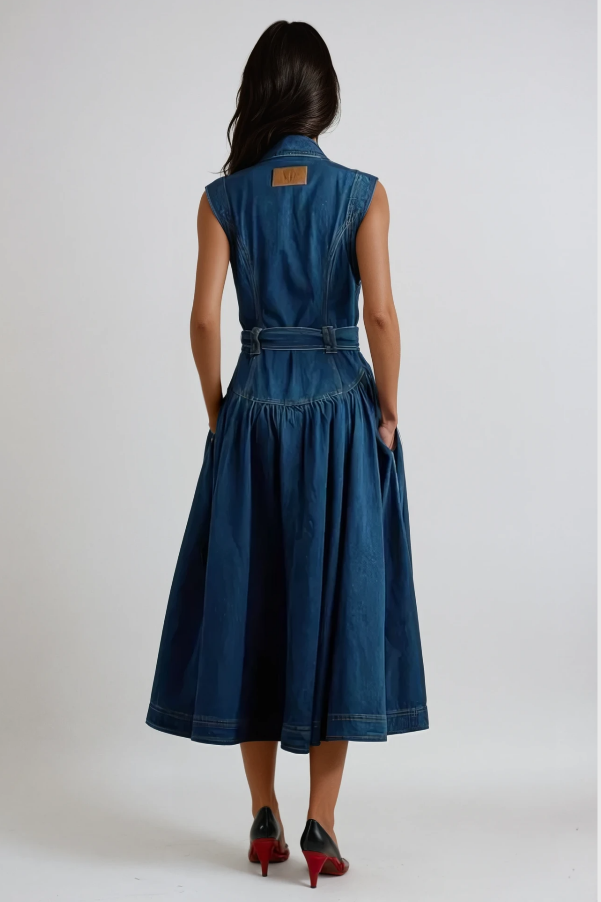 Emmanuel Bare-Arm Denim Midi Dress In Blue