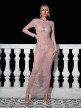 Emmanuelle Long Sleeve Embellished Maxi Dress In Blush 3