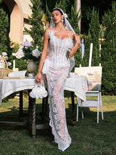 Strapless Corset Split Lace Maxi Dress - View 5