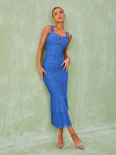 Eri Ruched Mesh Maxi Dress In Blue 2