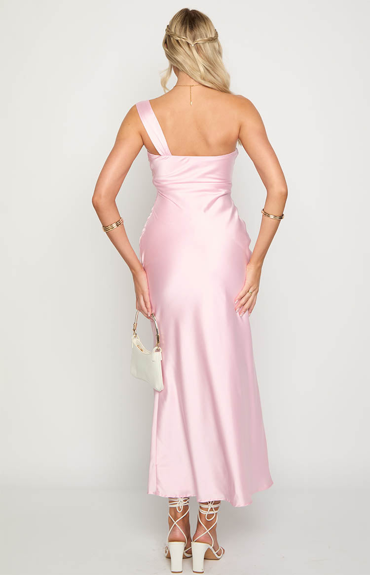 Satin Asymmetric Neckline One Strap Bias Cut Midi Dress 5