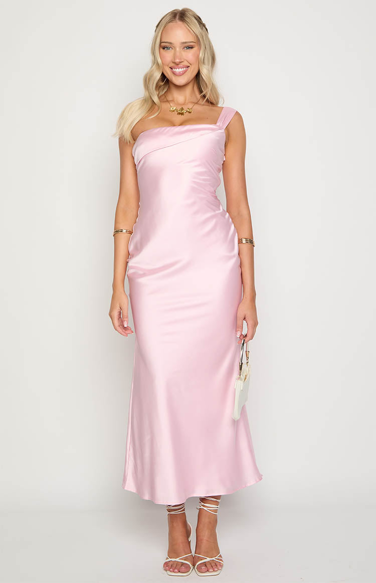 Satin Asymmetric Neckline One Strap Bias Cut Midi Dress 2