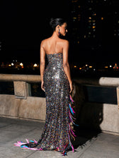 Strapless Feather Split Sequin Dress - View 5