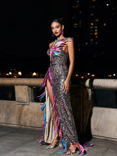 Strapless Feather Split Sequin Dress - View 3