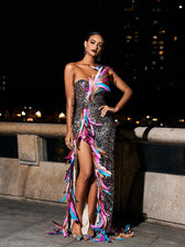 Strapless Feather Split Sequin Dress - View 4