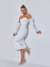 Esperanza Strapless Feather Bandage Dress In White 3
