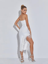 Esperanza Strapless Feather Bandage Dress In White 5