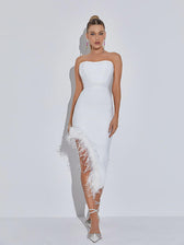 Esperanza Strapless Feather Bandage Dress In White 4