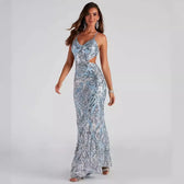 Deep V-Neck Sequin Dress