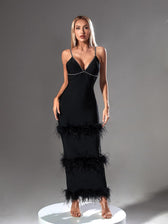 Evolet Rhinestone Feather Bandage Dress