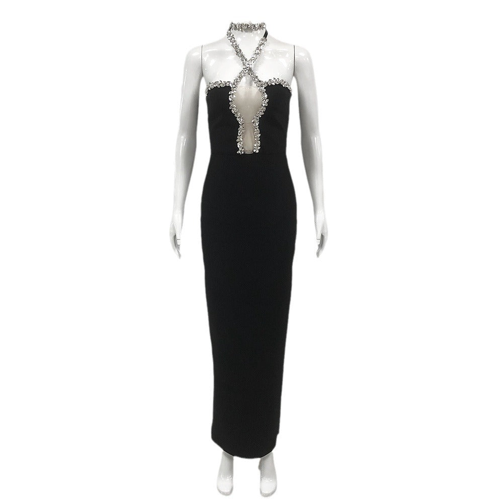 Rhinestone Trim Halter Neck Keyhole Cut Out Bodycon Dress 5