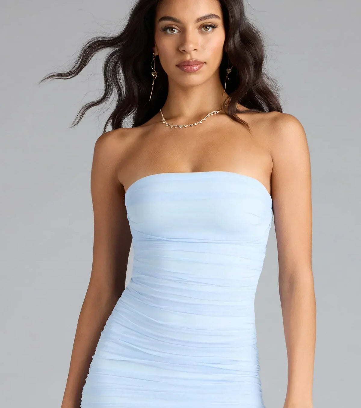 Ruched Mesh Strapless Bodycon Mini Dress 8