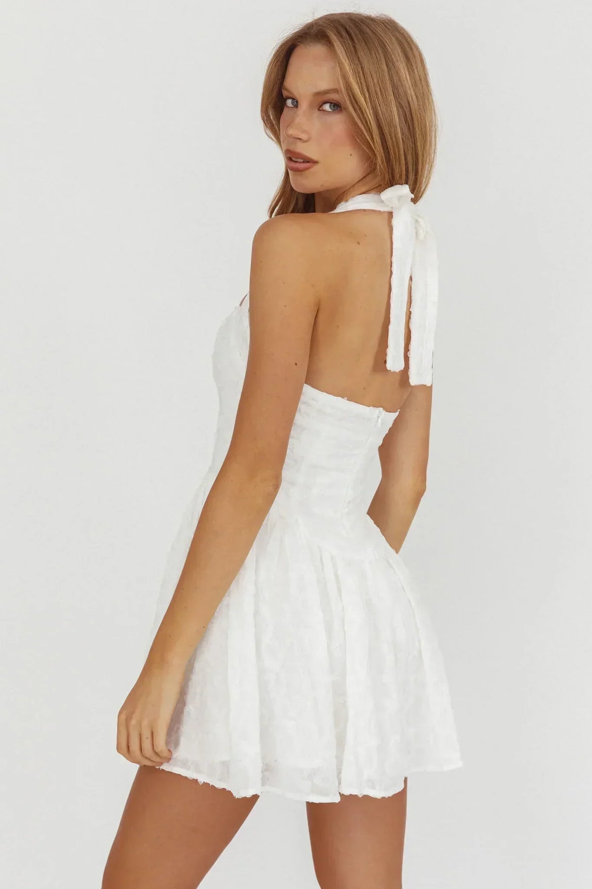 Floral Applique Square Neck Halter Fit and Flare Mini Dress 5