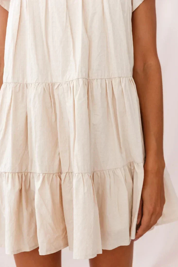 Crew Neck Flutter Sleeve Tiered Ruffle Babydoll Mini Dress 4