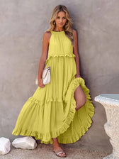 Halter Neck Sleeveless Tiered Ruffle Maxi Dress 6