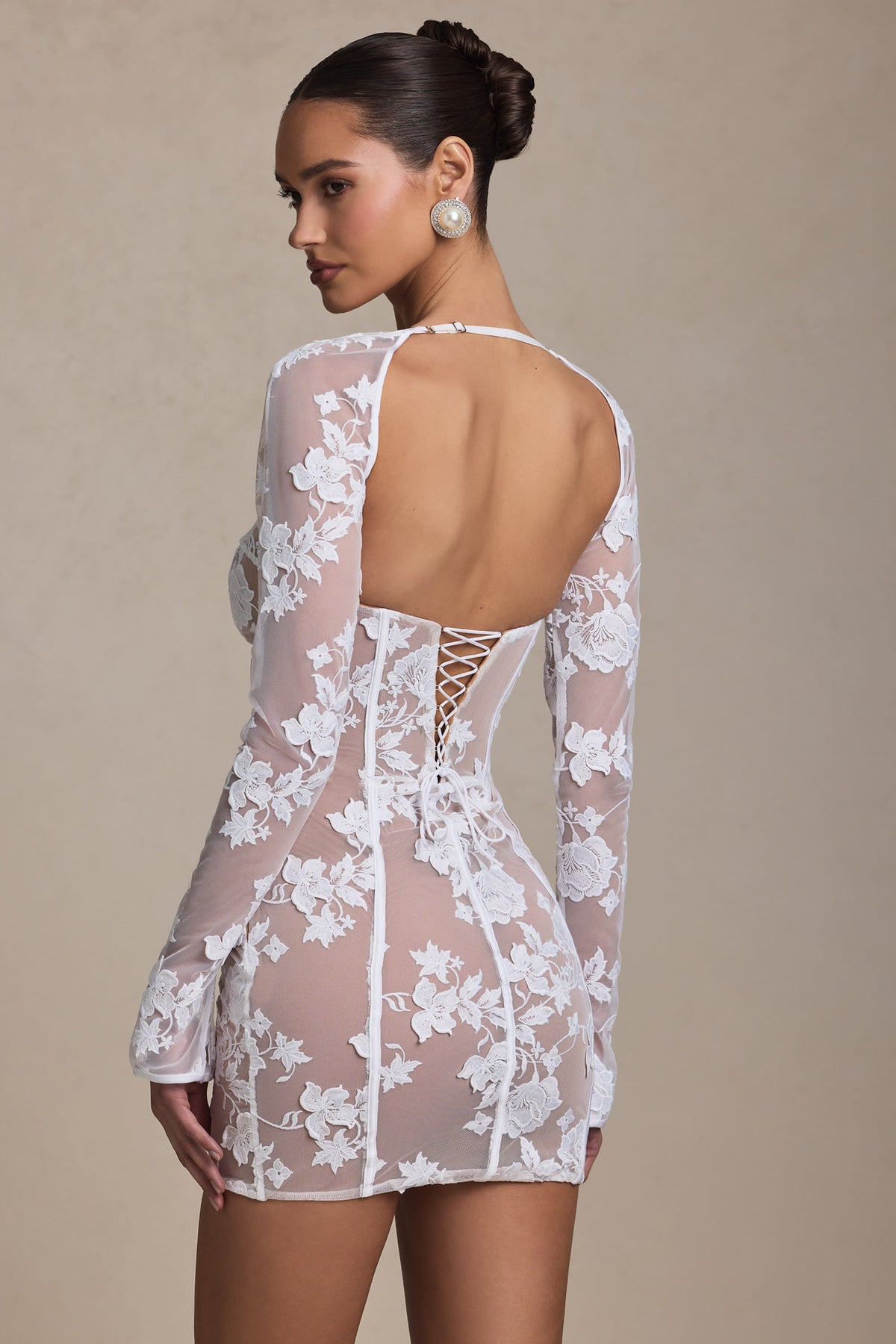 Floral Embroidered Sheer Mesh Bolero Sleeve Corset Bodycon Mini Dress 2