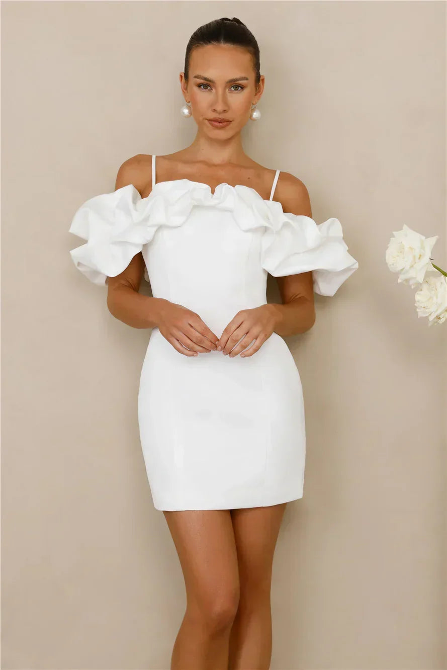Off Shoulder Ruffle Sleeve Spaghetti Strap Bodycon Mini Dress 12
