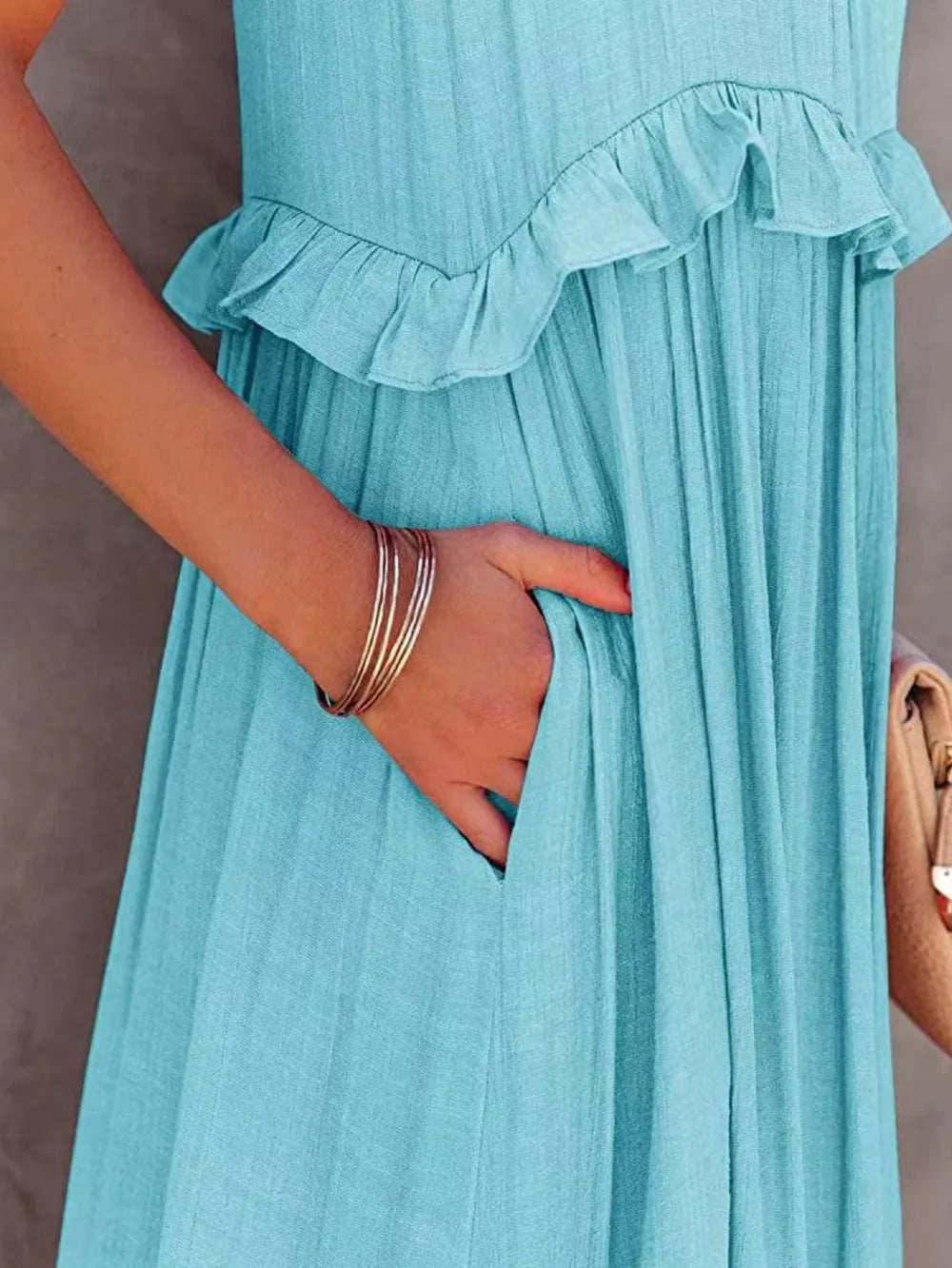 Halter Neck Sleeveless Tiered Ruffle Maxi Dress 23