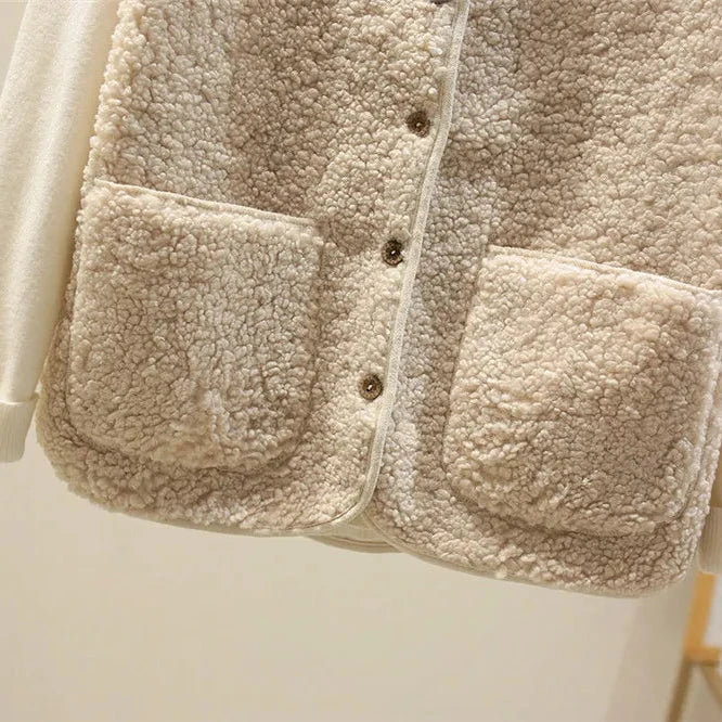 Button Front Sherpa Fleece Pocket Vest