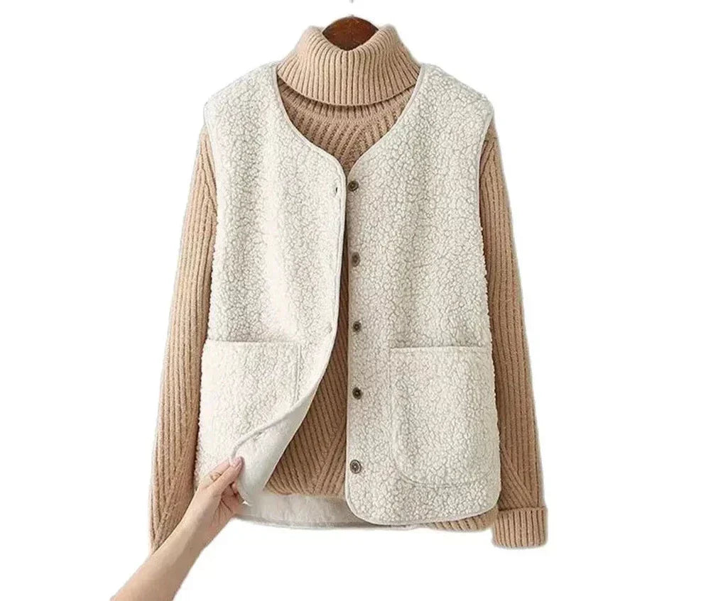 Button Front Patch Pocket Sherpa Fleece Vest