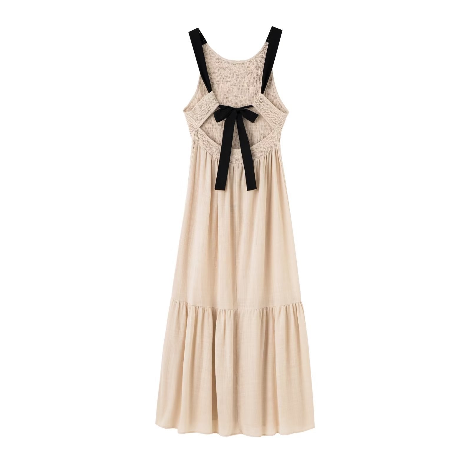 Wide Strap Smocked Round Neck Tiered Gathered Maxi Dress