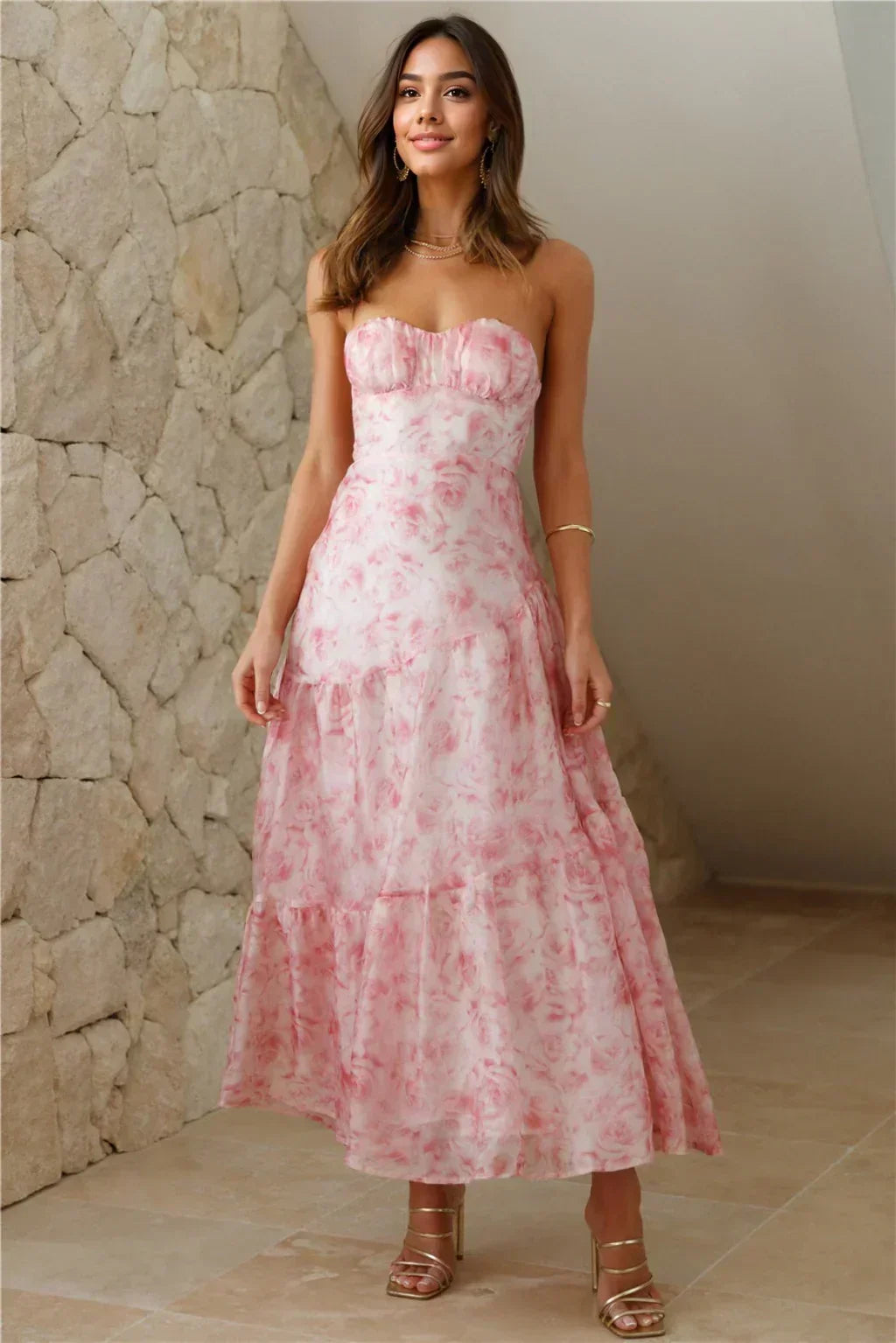 Her Best Version Strapless Maxi Dress Pink