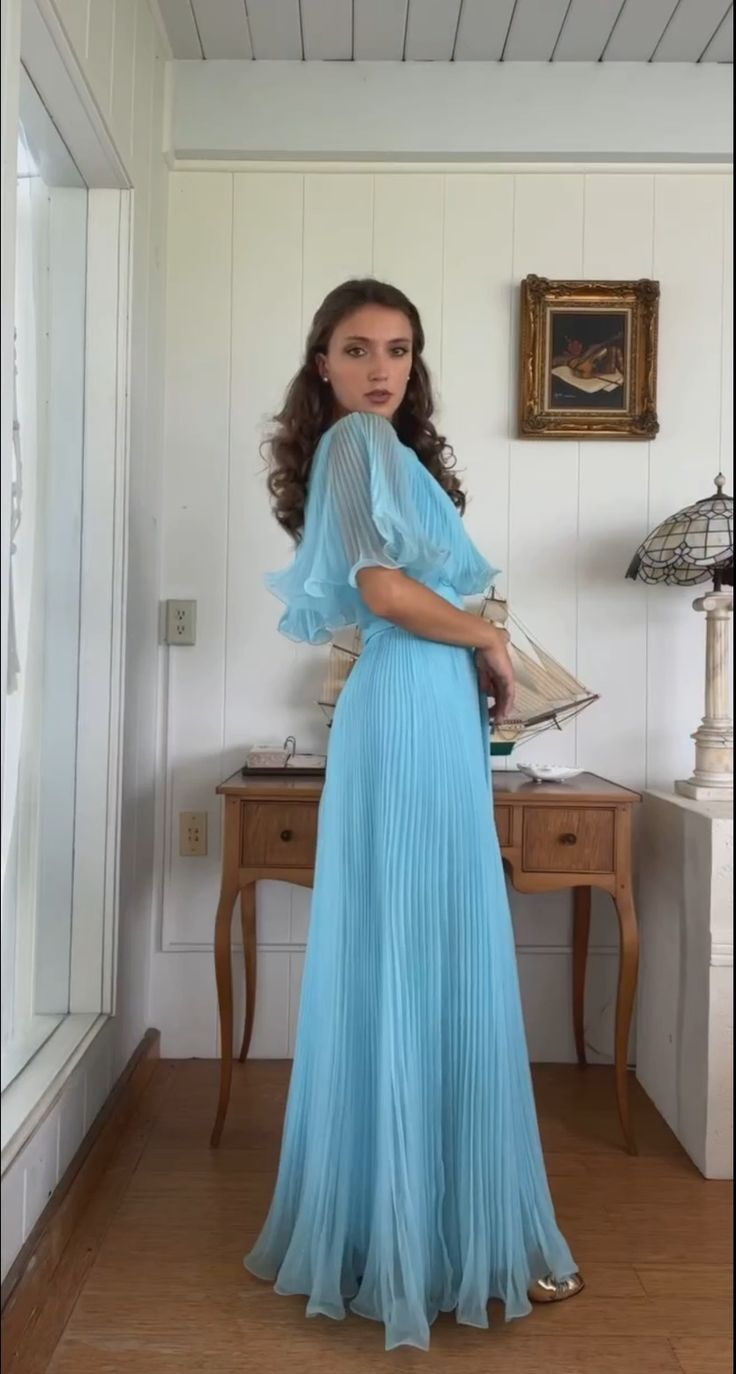 Elegant Blue Pleated A Line Prom Dress Formal Party Evening Dress cc1832