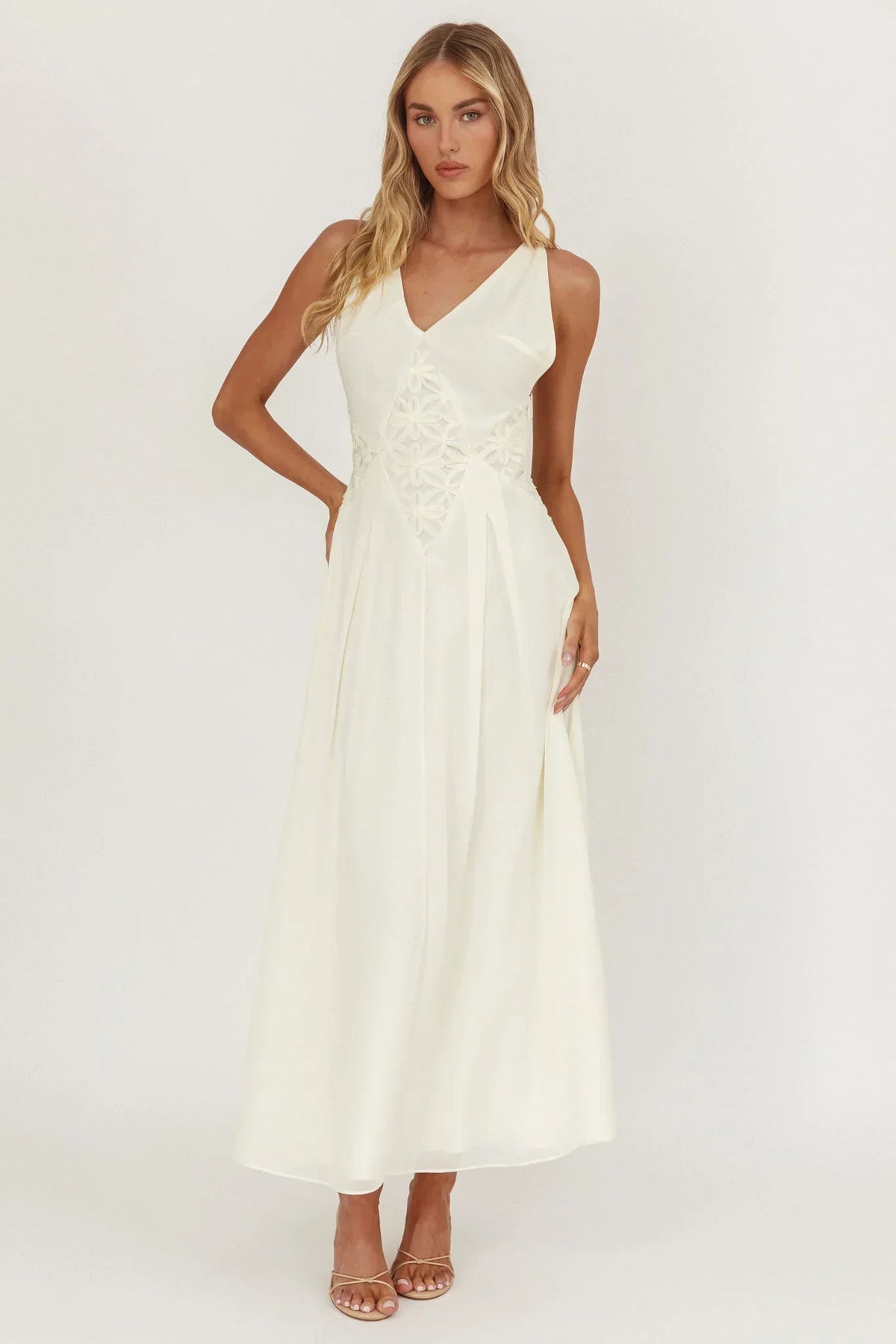 Wildflower Sun Applique Insert Maxi Dress Cream