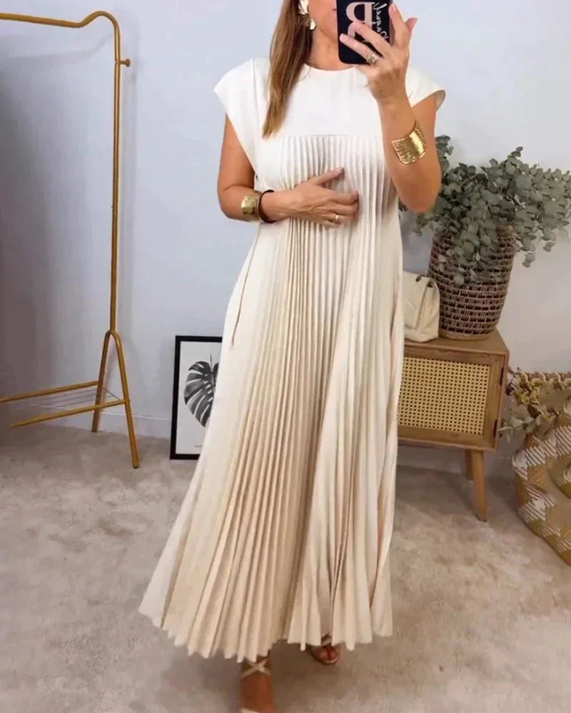 Simona Exclusive Sleeveless Dress with Pleats Evening Wear Edit