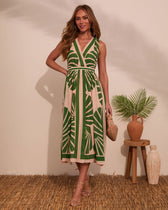 Tropical Print V-Neck Sleeveless Fit and Flare Midi Dress 5
