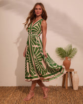 Tropical Print V-Neck Sleeveless Fit and Flare Midi Dress 3
