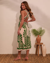 Tropical Print V-Neck Sleeveless Fit and Flare Midi Dress 4