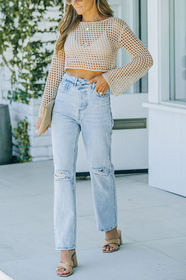 Sheer Logn Sleeve Crochet Crop Top